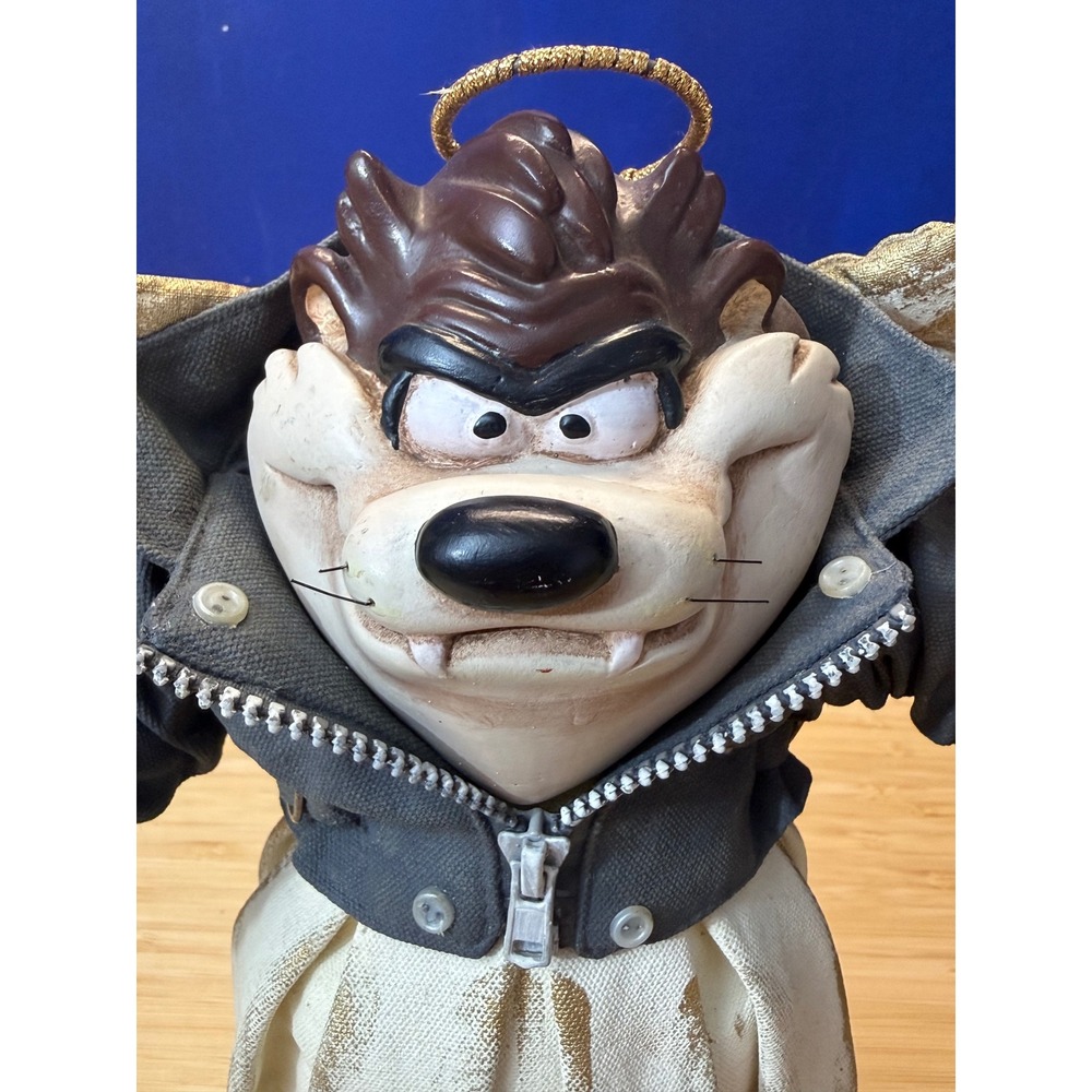 Vintage 1994 Warner Bros Taz Tasmanian Devil Angel Tree Topper Biker Jacket 10in